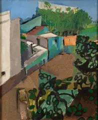 Paysage méditerranéen by Alfréd Réth, 1963, Huile, sable et collage sur panneau, sold Jun 2025