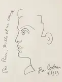 Portrait de Pierre Georgel by Jean Cocteau, 1963, Crayon sur papier (verso d'une impression lithographique), sold Jun 2025
