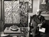 Henri Matisse, Villa Le Rêve - Vence, 22 mai 1948 by dit Michel Sima Michal Smajewski, Intérieur au rideau égyptien (1948) - Découpages et gouaches, sold Jun 2025