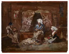 Les coutières de Plougastel by Eugène Boudin, 1869, Huile sur panneau, sold Dec 2025