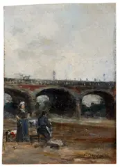 Les laveuses sur la Touques près du vieux port by Eugène Boudin, Huile sur panneau, sold Dec 2025