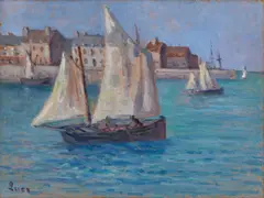 Port de Dieppe by Maximilien Luce, Huile sur carton, sold Dec 2025