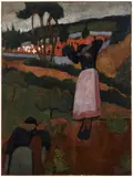 Bretonnes devant le cimetière by Roger de La Fresnaye, 1909, Huile sur toile, sold Dec 2025
