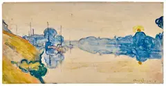 Canal et bateaux en bord de Seine à Courbevoie by Albert Gleizes, 1908, Aquarelle et crayon sur papier, sold Dec 2025