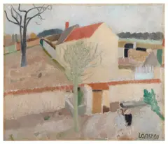 Scène de village by André Lanskoy, Huile sur toile marouflée sur panneau d'isorel, sold Dec 2025