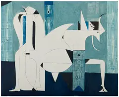 Composition aux deux nus by Óscar Domínguez, 1956, Huile sur toile, sold Dec 2025