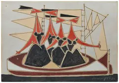 Femmes sur un bateau by Óscar Domínguez, 1950, Huile sur toile, sold Dec 2025
