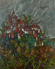 Untitled (Hampstead) by F. N. Souza, 1964, Oil and polyvinyl acetate on canvas, sold Jun 2019