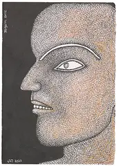 Untitled by Jogen Chowdhury, 2016, Pen, ink and pastel on paper pasted on mount board, sold Mar 2019
