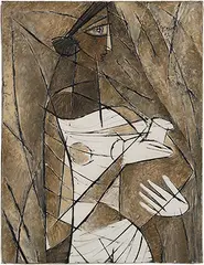 Untitled (Portrait Cubist de Femme a la Cruche) by Paritosh Sen, Oil on canvas, sold Mar 2019