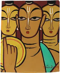 Untitled (Three Saints) by Jamini Roy, Tempera on paper board, sold Mar 2019