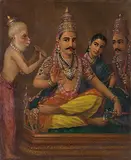 Hanuman`s Discourse by Raja Ravi Varma, Oil on canvas, sold Mar 2019