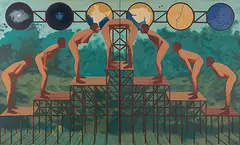 Hierachical Arselickers by Nataraj Sharma, 2004, Oil on canvas, sold Dec 2018