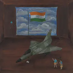 Mama My Kite is Still Flying (Charming Nation) by N.S. Harsha, Acrylic on canvas, sold Dec 2018