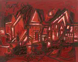 Untitled (Hampstead Terraces) by F. N. Souza, Oil on board, sold Dec 2018