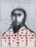 Priest by F. N. Souza, Oil, spray paint and stencil on canvas laid down on panel, sold Dec 2018