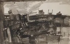 Untitled by Ram Kumar, Ink and wax on paper pasted on mount board, sold Dec 2018