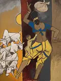 Untitled (Gaja Gamini) by M. F. Husain, Acrylic on canvas, sold Dec 2018