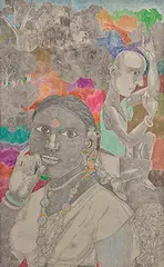 Untitled by K. Laxma Goud, Coloured pencils and graphite on rice paper pasted on paper, sold Dec 2018