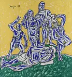 Etruscan Group by F. N. Souza, Oil on canvas, sold Jun 2018