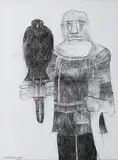 Falconer by Krishen Khanna, Charcoal on canvas, sold Jun 2018