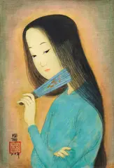 Jeune fille à l’éventail by Mai Trung Thu, 1960, Gouache et encre sur soie, sold Dec 2025