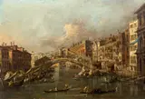 Le pont du Rialto et la Riva del Vin animés de nombreuses embarcations et gondoles, Venise by Francesco Guardi, Huile sur panneau de hêtre, une planche, non parqueté, sold Nov 2025