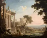 Paysage classique animé de personnages by Pierre-Antoine Patel, Huile sur toile, sold Nov 2025