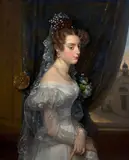Portrait de Marie-Caroline de Bourbon-Sicile, duchesse de Berry, probablement en mariée en 1816 by Hortense Haudebourt-Lescot, Huile sur toile, sold Nov 2025