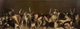 Meute de chiens du comte d’Osmond au chenil du château de la Vénerie by Louis Robert Heyrault, Huile sur toile, sold Nov 2025