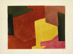 Composition brune, jaune et mauve by Serge Poliakoff, 1961, Eau-forte et aquatinte en couleurs, sold Dec 2025