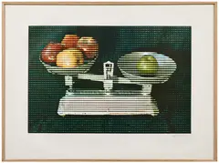 La balance by Alain Jacquet, 1960, Sérigraphie en couleurs et gaufrage, sold Dec 2025