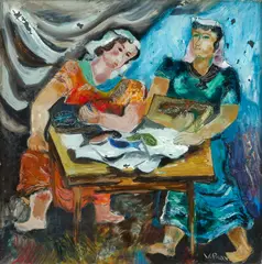 Les Poissardes ou Marchands de poisson by Valentine Prax, Huile fixée sous verre, sold Jun 2025