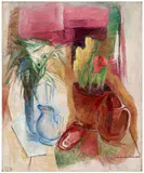 Nature morte aux plumes de paon et tulipes dans un vase de fleur by Elisabeth Epstein, 1939, Huile sur toile, sold Jun 2025
