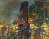 Paris les Grands Boulevards la nuit by Konstantin Alexeievitch Korovine, circa 1930, Huile sur carton, sold Jun 2025
