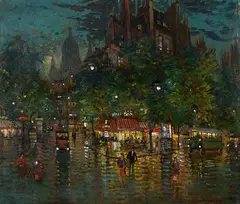 Paris scène nocturne by Konstantin Alexeievitch Korovine, Huile sur toile, sold Jun 2025