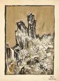Paysage oriental by David Burliuk, 1924, Encre de Chine, lavis d'encre et peinture dorée sur papier, sold Jun 2025