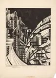 New York (Hannover Square) by Louis Lozowick, 1923, Lithographie en noir sur Rives filigranné, sold Jun 2025
