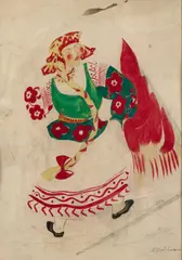 Danseuse dans un costume traditionnel by Natalia Goncharova, Gouache et crayon sur papier, sold Jun 2025