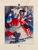 Le bal masqué by Fabius Lorenzi, Aquarelle et gouache sur papier, sold Jun 2025