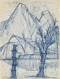 Untitled (Mountainscape) by F. N. Souza, 1954, Pen on paper, sold Jun 2017