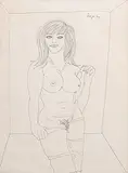 Untitled (Standing Nude) by F. N. Souza, Ink on paper, sold Jun 2017