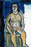 Untitled (Seated Nude) by F. N. Souza, Oil on magazine paper, sold Jun 2017