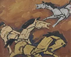 Untitled by M. F. Husain, Acrylic on canvas pasted on board, sold Jun 2017