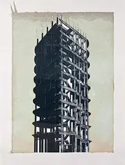 Structure 2 by Nataraj Sharma, Etching on pigment stained paper laid on cloth pasted on board, offered Jun 2017
