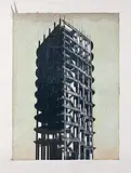 Structure 2 by Nataraj Sharma, Etching on pigment stained paper laid on cloth pasted on board, offered Jun 2017