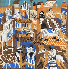 Panorama by K. G. Subramanyan, Gouache on board, sold Jun 2017