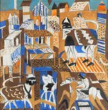 Panorama by K. G. Subramanyan, Gouache on board, sold Jun 2017