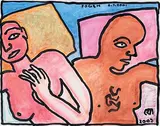 Couple (Love) by Jogen Chowdhury, 2001, Pastel, ink and pencil on paper, sold Jun 2017