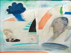 Untitled (The Post Card) by Prabhakar Barwe, Tempera on paper, sold Dec 2016